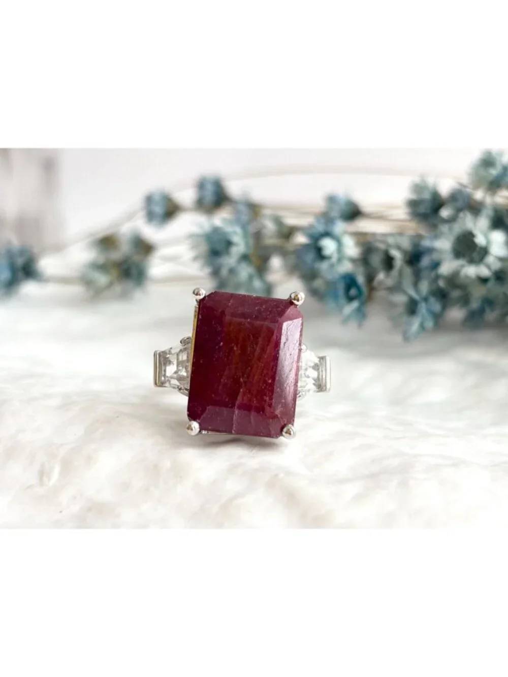 African Red Ruby Gemstone CZ Art Deco Sterling Silver 925 Vintage Ring - sz 6.25